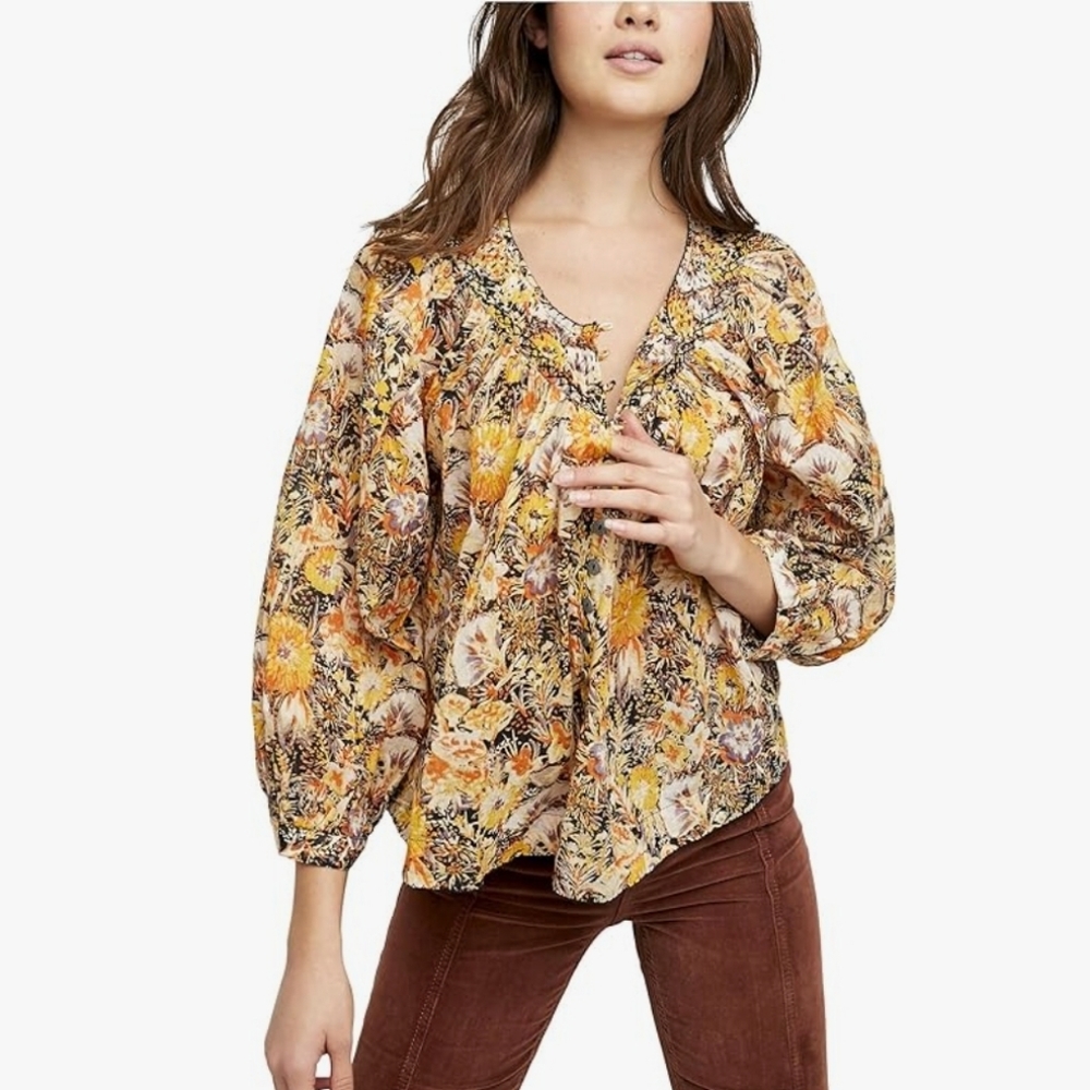We The Free Boho Midnight Combo Long Sleeve Blouse Top Size Large